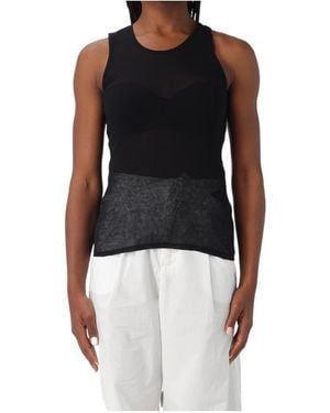 Soeur Round Neck Semi-Transparent Vest - Black