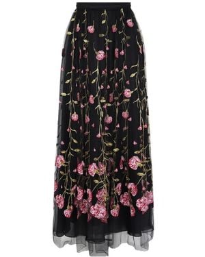 Giambattista Valli Carnation-Embroidered Long Skirt - Black