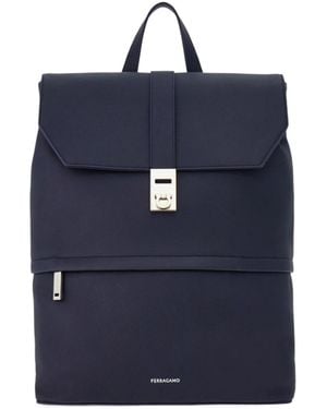 Ferragamo Backpack With Gancini Buckle - Blue
