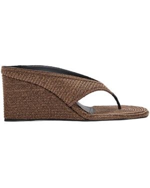 Alaïa Raffia Thong Wedge Mules - Brown