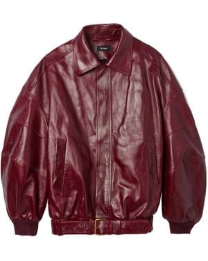 Willy Chavarria Long-Sleeve Leather Jacket With A Zipper - Red