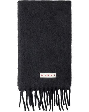 Marni Logo Detailed Fringed Scarf - Black