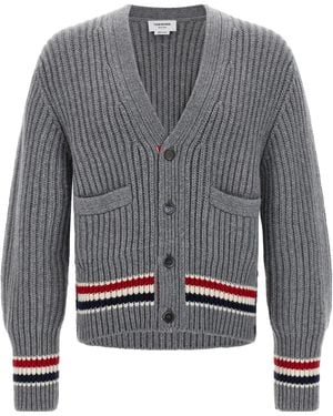 Thom Browne V-Neck Knitted Cardigan - Grey