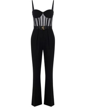 オールインワン・サロペット ELISABETTA FRANCHI BLACK JUMPSUIT Elisabetta Franchi Black Jumpsuit in double-layer crêpe