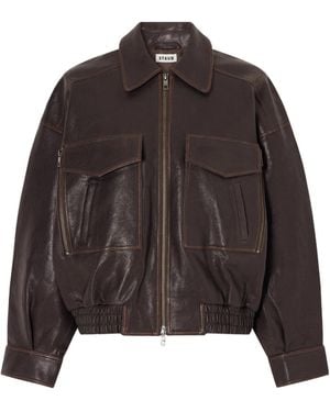 STAUD Oversized Textured-Leather Bomber Jacket - Brown