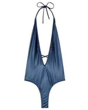 Palm Angels Metallic-Effect V-Neck Swimsuit - Blue