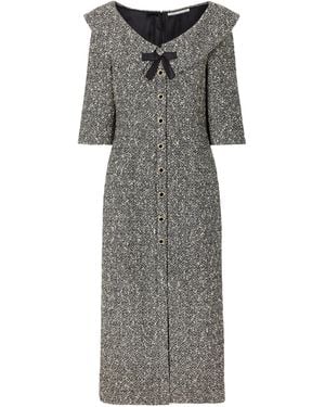 Alessandra Rich Silk-Trimmed Tweed Midi Dress - Grey