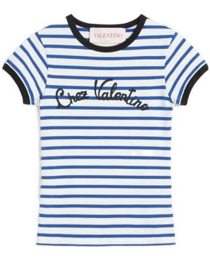 Valentino Striped Crewneck T-Shirt - Blue