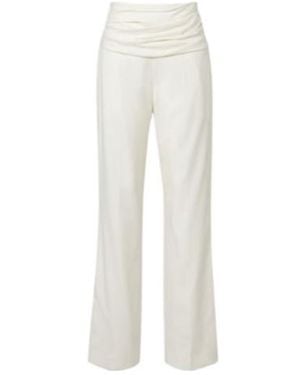 TOVE Ruched Virgin Wool Wide-Leg Trousers - White