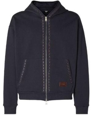 Fendi Whipstitch-Trim Hoodie - Blue