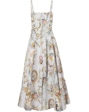 CAMILLA Crystal-Embellished Printed Linen And Silk-Blend Midi Dress - White