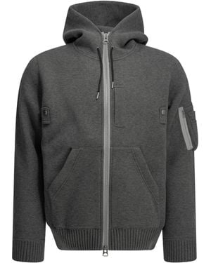 Sacai Hooded Zip-Up Sweatshirt - Grey