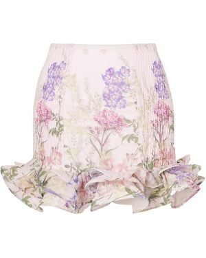 Charo Ruiz Floral Ruffled Cotton-Blend Mini Skirt - Pink