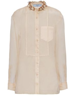 Prada Silk Embellished Shirt - Natural