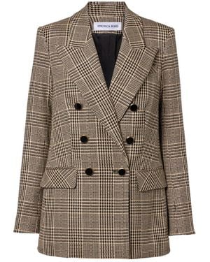 Veronica Beard Rhys Houndstooth Double-Breasted Blazer - Brown