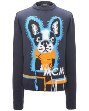 MCM Pattern Logo Embroidered Jumper - Blue