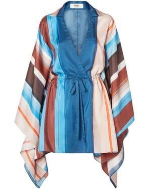 Fendi V-Neck Striped Dress - Blue