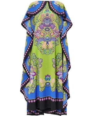 La DoubleJ Magic Cape-Effect Printed Silk Crepe De Chine Maxi Dress - Blue