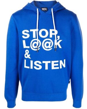 DIESEL Slogan Print Hoodie - Blue