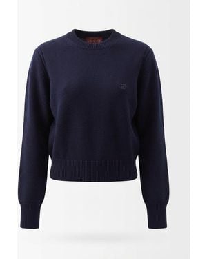 Gucci Logo Embroidered Knitted Sweater - Blue