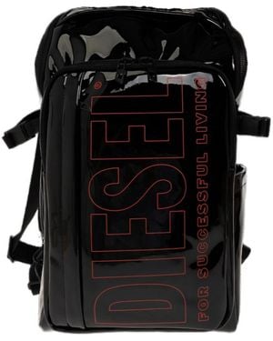 DIESEL Logo Print Zip-Up Backpack - Black