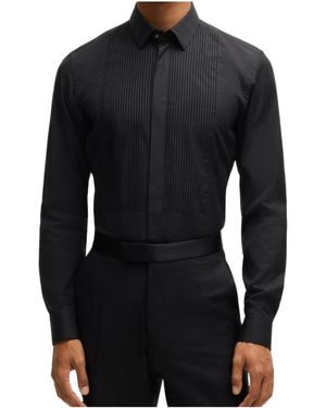 BOSS Lapel Long Sleeve Shirt - Black