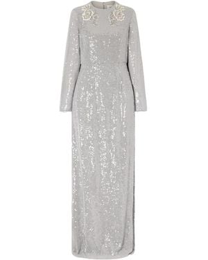 Erdem Crystal-Embroidered Sequined Georgette Gown - Grey