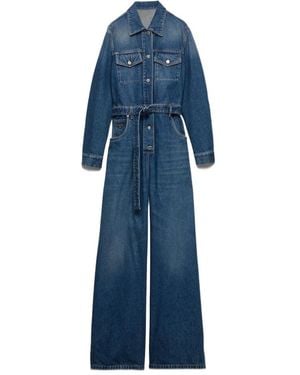 Prada Belted Denim Jumpsuit - Blue
