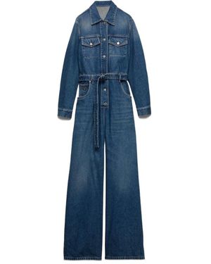Prada Belted Denim Jumpsuit - Blue