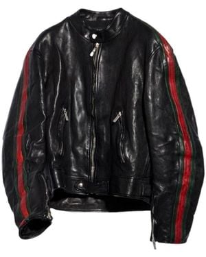 Gucci Buffalo Leather Biker Jacket With Web - Black
