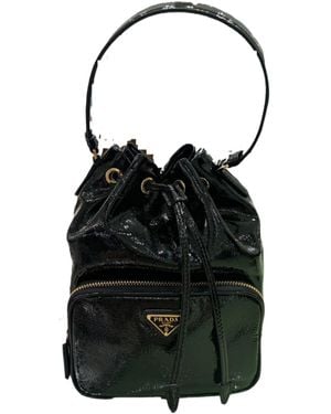 Prada Duet Logo Plaque Bucket Bag - Black