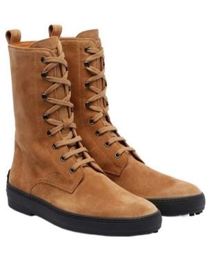 Tod's Solid-Color Suede Ankle Boots - Brown