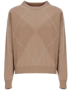 Peserico Beaded Diamond Ribbed Jumper - Brown