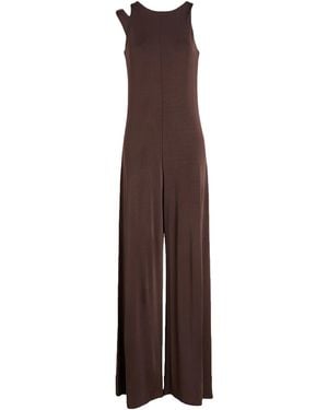 MAX&Co. Minimalist Solid Color Sleeveless Stretch Jumpsuit - Brown