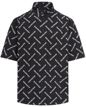 Balenciaga All-Over Logo Collared Shirt - Black