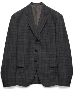 Prada Single-Breasted Prince Of Wales Checked Wool Jacket - Black