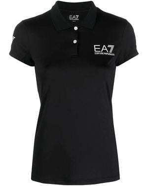 EA7 Logo-Print Performance Polo Shirt - Black
