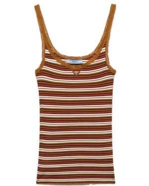 Prada Striped Cotton Top - Brown