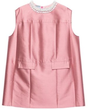Prada Embroidered Double Shantung Dress - Pink
