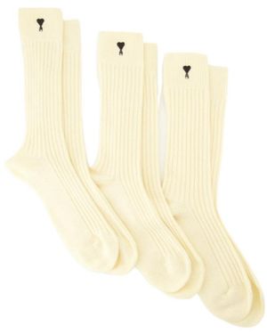 Ami Paris Ami De Coeur Three Pack Socks - White