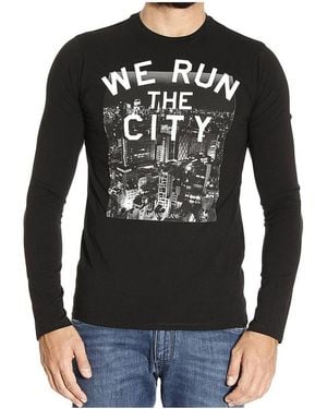 Armani Jeans Round Collar And Long-Sleeved T-Shirt - Black