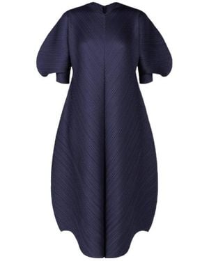 Pleats Please Issey Miyake V-Neck Pleated Midi Dress - Blue