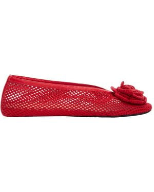Ganni Jenny Mesh Flower Ballet Flats - Red