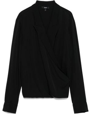 Theory V-Neck Draped Blouse - Black