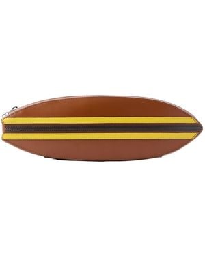 STAUD Surfboard Striped Leather Clutch - Brown