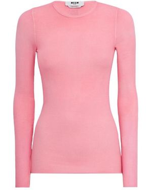 MSGM Ribbed Long Sleeve Stretch T-Shirt - Pink