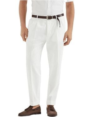 Brunello Cucinelli Turn-Up Hem Corduroy Trousers - White