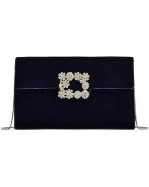 Roger Vivier Flower Strass Buckle Clutch Bag - Blue