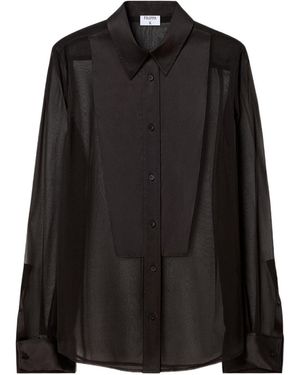 Filippa K Sheer Silk Tuxedo Shirt - Black