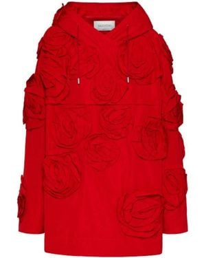 Valentino Embroidery Rose Hooded Hoodie - Red